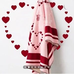 USED Victoria's Secret Pink and Red Heart-Print Throw Blanket